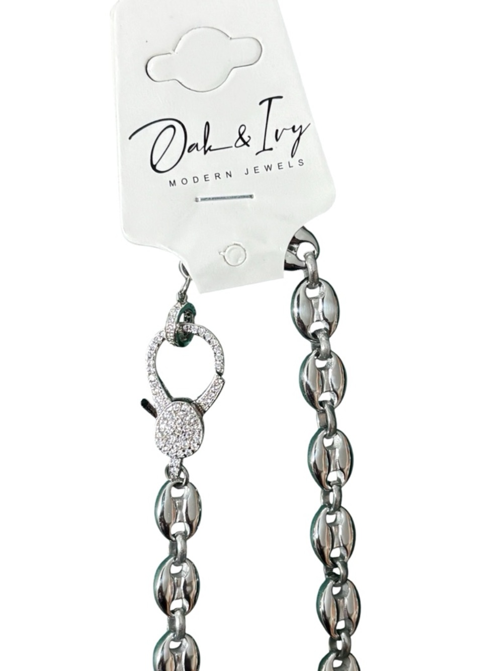Oak & Ivy Silver Tone Chunky Chain Necklace Rhinestone Clasp Statement 16” NWT